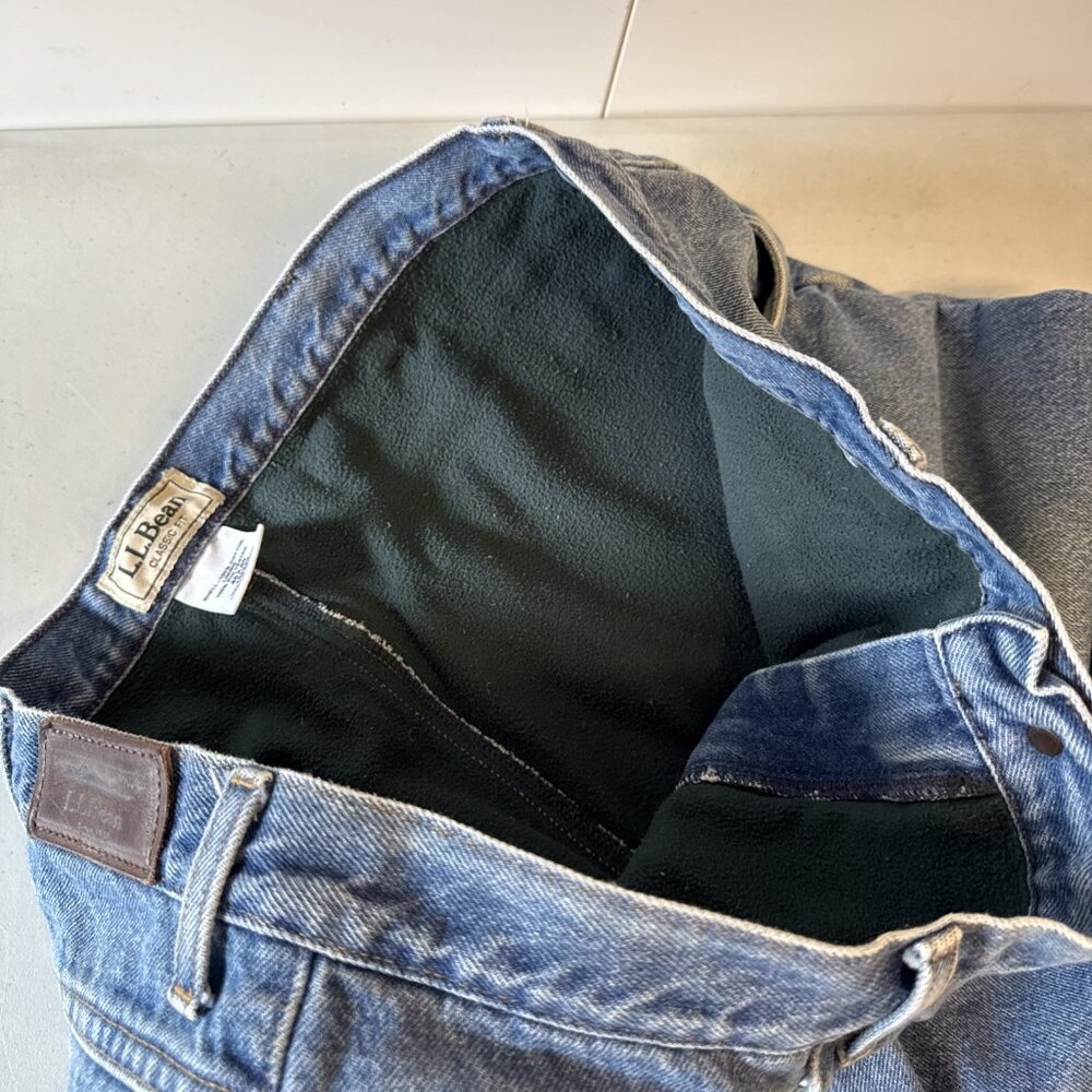 LL Bean Men's 40x30 Double Relaxed Fit Fleece Lined Blue Jeans Vintage (N8) - Picture 15 of 15